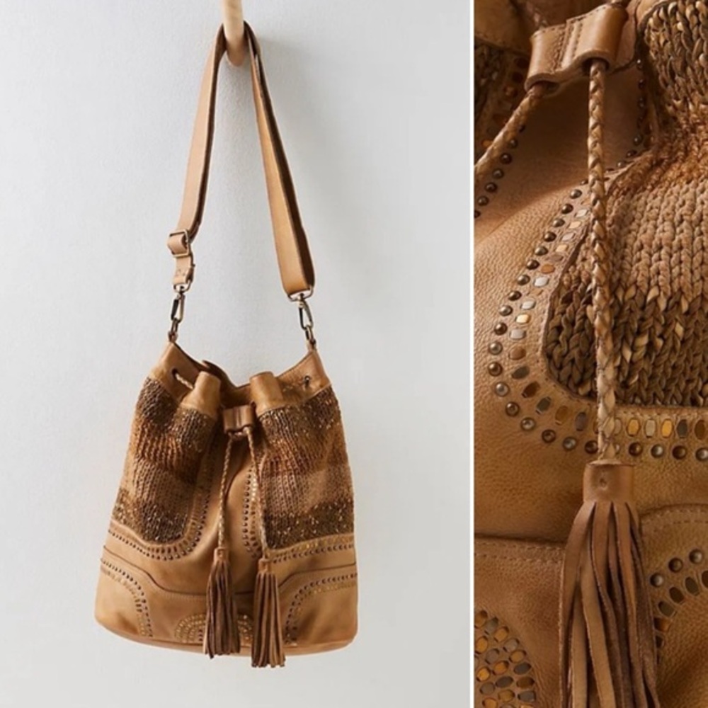 Free People Balera Del Mar Bucket Bag in Caramel NWT